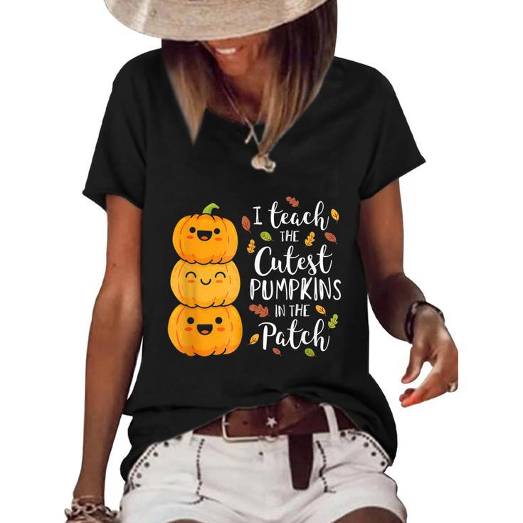 I Teach The Cutest Pumpkins In The Patch Teacher Fall Season Gift Graphic Design Printed Casual Daily Basic Women's Short Sleeve Loose T-shirt