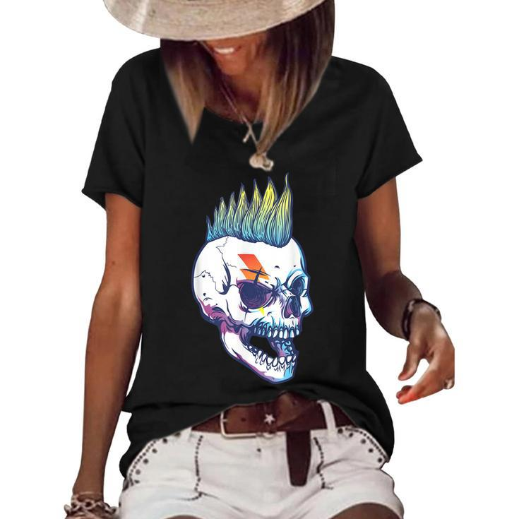 Iroquois Skeleton Scull Punk Rocker Halloween Party Costume  Women's Short Sleeve Loose T-shirt