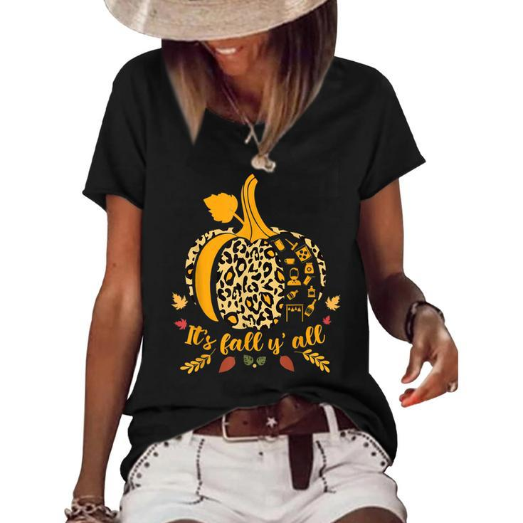 It’S Fall Y’All Leopard Print Pumpkin Bartender Halloween  Women's Short Sleeve Loose T-shirt