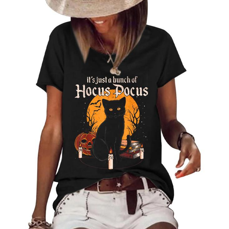 Its Just A Bunch Of Funny Halloween Black Cat  Women's Short Sleeve Loose T-shirt