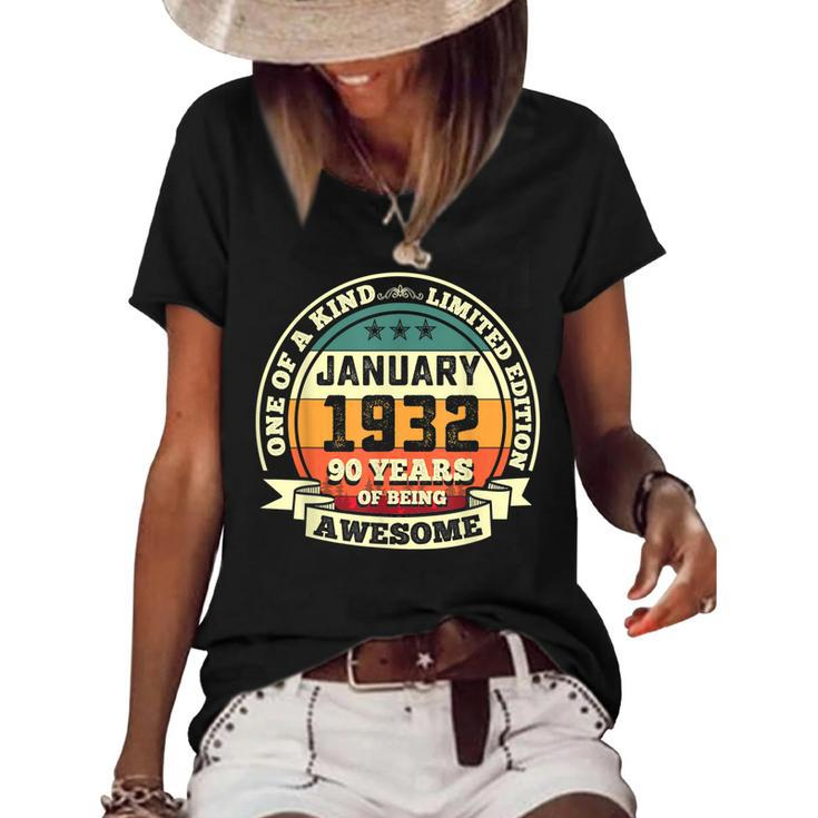 January 1932 90Th Birthday Gift 90 Years Of Being Awesome  Women's Short Sleeve Loose T-shirt