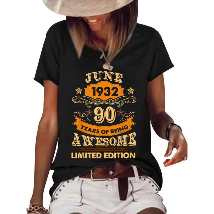 June 90 Year Old Vintage 1932 90Th Birthday  Women's Short Sleeve Loose T-shirt
