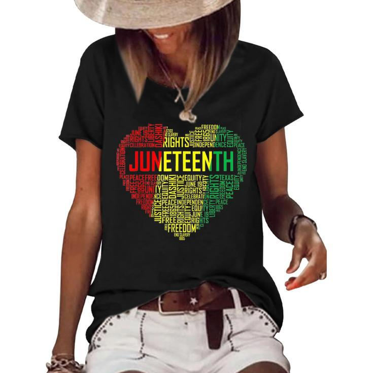 Juneteenth Heart Black History Afro American African Freedom  1 Women's Short Sleeve Loose T-shirt