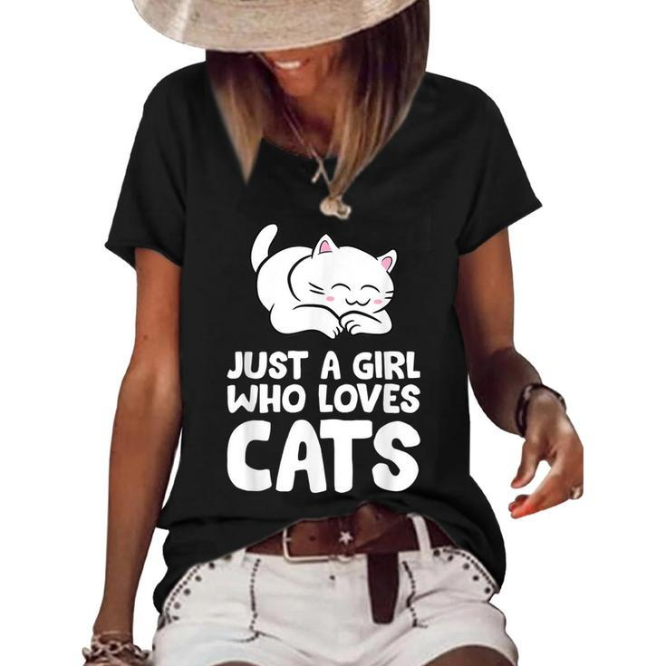 Just A Girl Who Loves Cats  Women's Short Sleeve Loose T-shirt