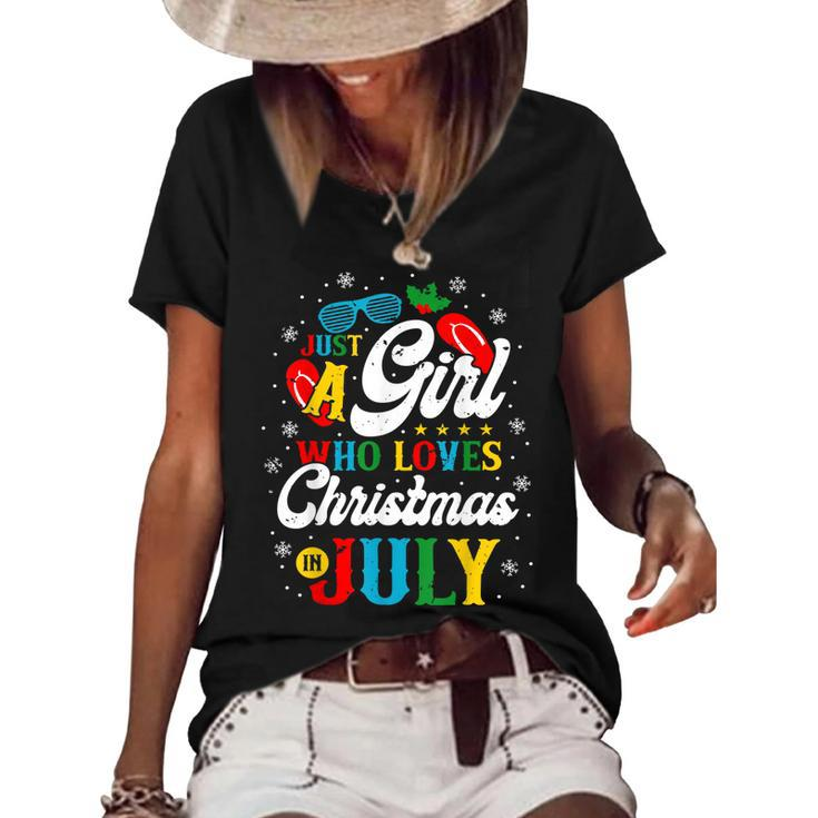 Just A Girl Who Loves Christmas In July Women Girl Beach  Women's Short Sleeve Loose T-shirt
