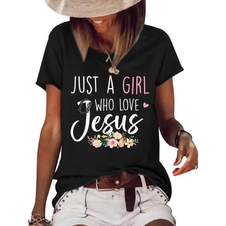 Just A Girl Who Loves Jesus Religious Christian Faith Girls  Women's Short Sleeve Loose T-shirt
