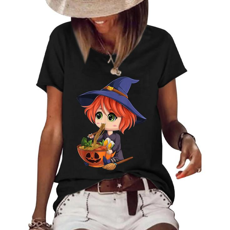 Kawaii Japanese Anime Witch Halloween Ramen Food Lovers  V2 Women's Short Sleeve Loose T-shirt