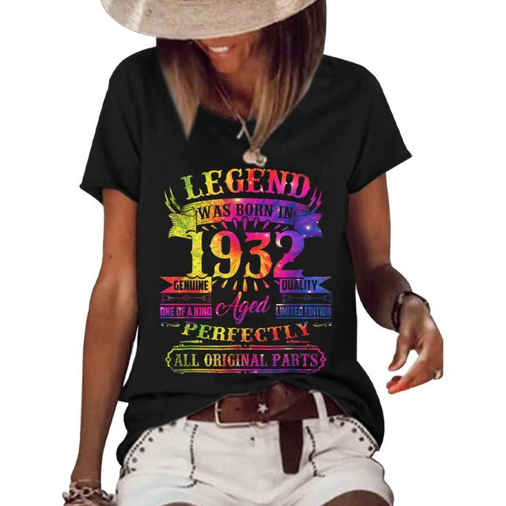 Legend Was Born In 1932 90 Year Old 90Th Birthday Tie Dye  Women's Short Sleeve Loose T-shirt