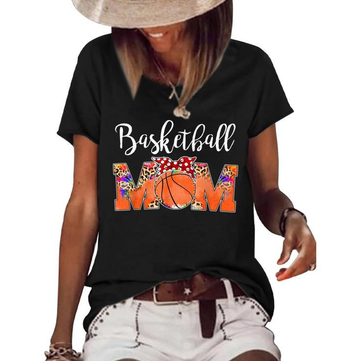 Leopard Basketball Mom Game Day Mom Life Tie Dye Mothers Day  Women's Short Sleeve Loose T-shirt