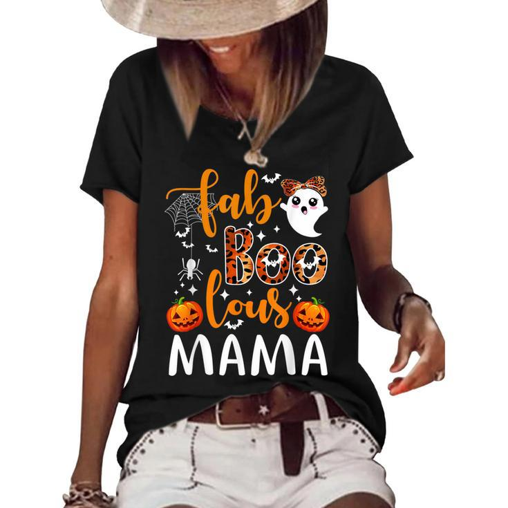 Leopard Fab Boo Lous Mama Spooky Mama Halloween Costume Gift  Women's Short Sleeve Loose T-shirt