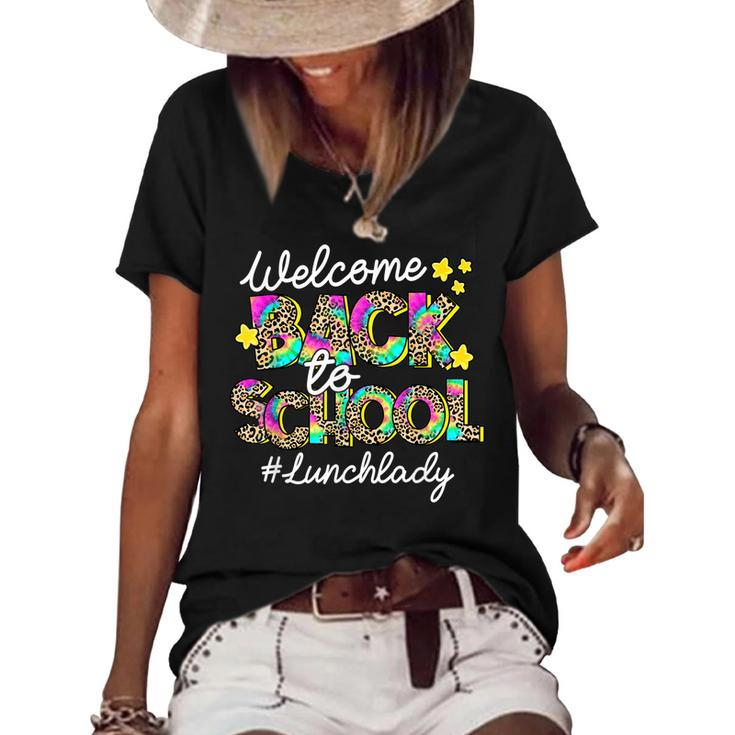 Leopard Welcome Back To School Lunch Lady Life  Women's Short Sleeve Loose T-shirt
