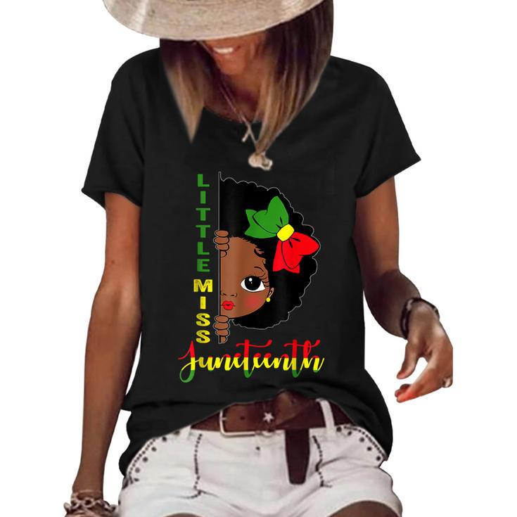 Little Miss Junenth Girl Toddler Black History Month  Women's Short Sleeve Loose T-shirt