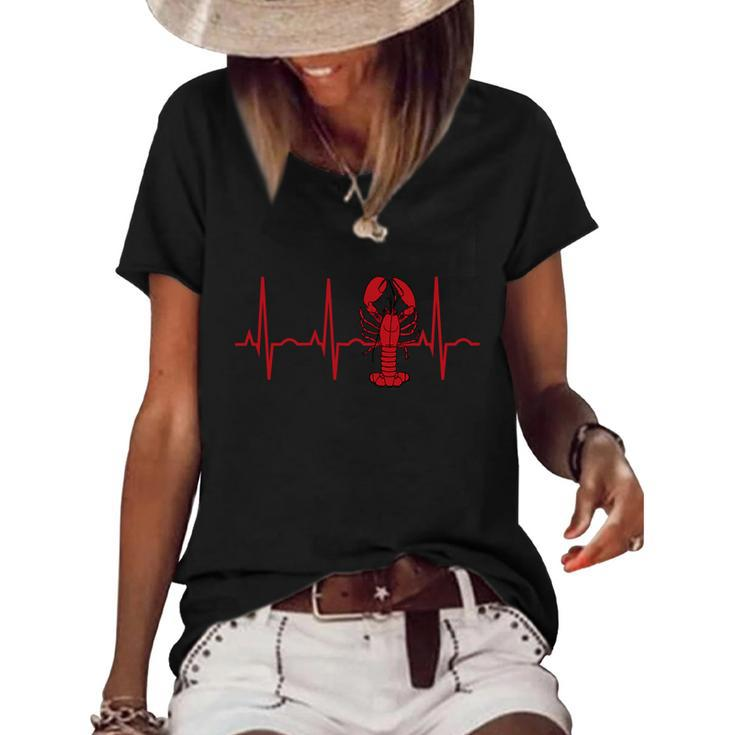 Lobster Funny Gift Lobster Heartbeat Hooded Gift Gift Women's Short Sleeve Loose T-shirt