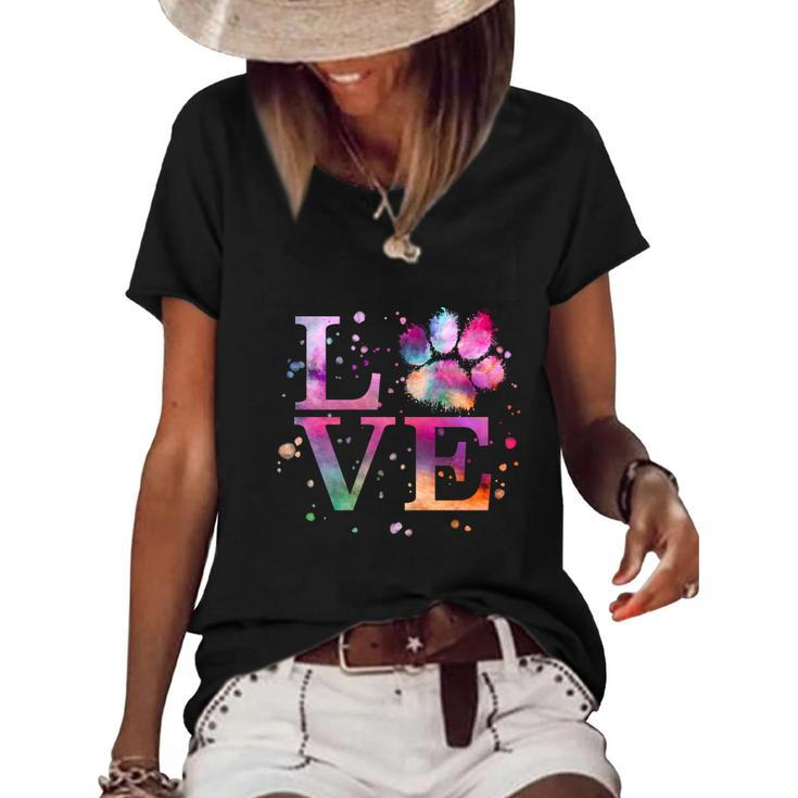 Love Dog Paw Print Colorful National Animal Shelter Week Gift Women's Short Sleeve Loose T-shirt