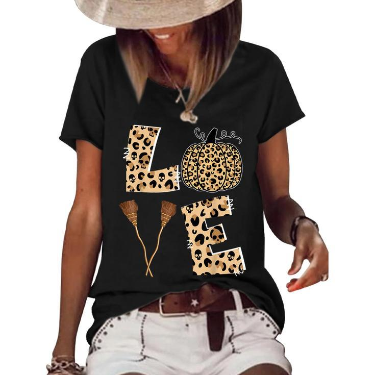 Love Halloween Cute Ghost Leopard Pumpkin Candies Lovers  Women's Short Sleeve Loose T-shirt