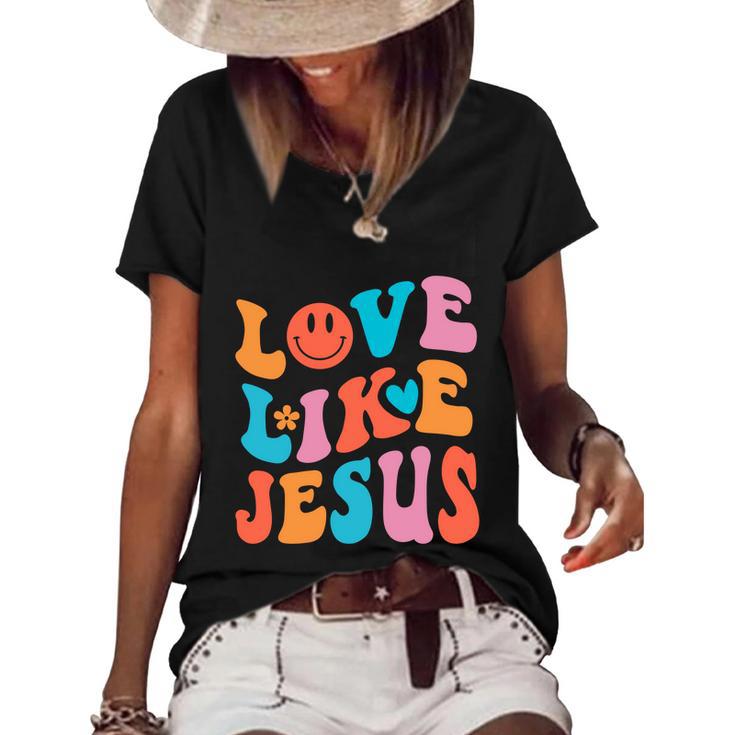 Love Like Jesus Religious God Christian Words Gift V2 Women's Short Sleeve Loose T-shirt