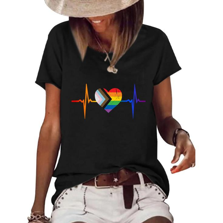 Lovely Lgbt Gay Pride Heartbeat Lesbian Gays Love Vintage Gift Women's Short Sleeve Loose T-shirt