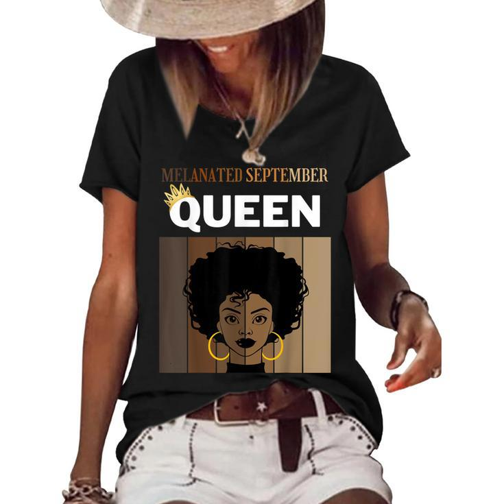 Melanated September Queen African American Woman Birthday  Women's Short Sleeve Loose T-shirt