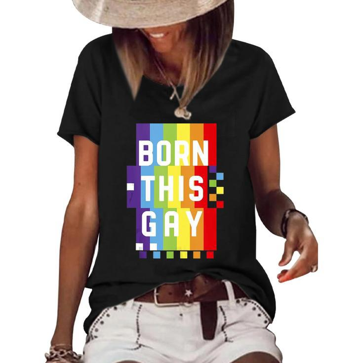 Mens Born This Gay Quote Pride Month Rainbow Women's Short Sleeve Loose T-shirt