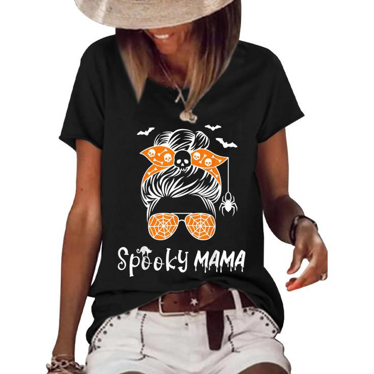 Messy Bun Spooky Mama Mom Funny Halloween Costume Skull  V2 Women's Short Sleeve Loose T-shirt