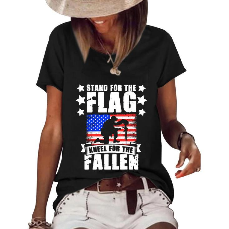 Military American Flag Soldier Veteran Day Memorial Day Gift Women's Short Sleeve Loose T-shirt