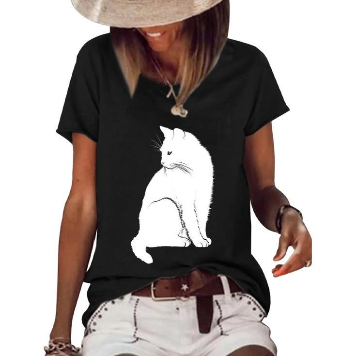 Minimalist Cute Black Cat Owner Feline Art Kitten Lover Gift Women's Short Sleeve Loose T-shirt