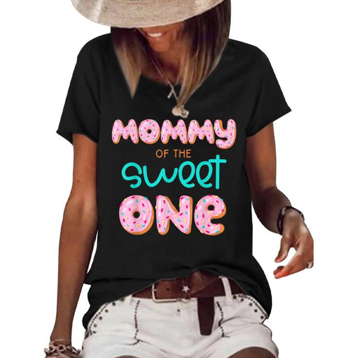 Mommy Of The Sweet One First Birthday Matching Family Donut  Women's Short Sleeve Loose T-shirt