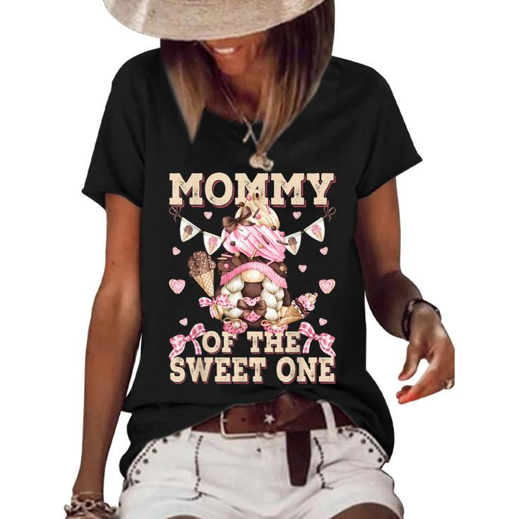 Mommy Of The Sweet One Ice Cream First Birthday Gnome Mom  Women's Short Sleeve Loose T-shirt