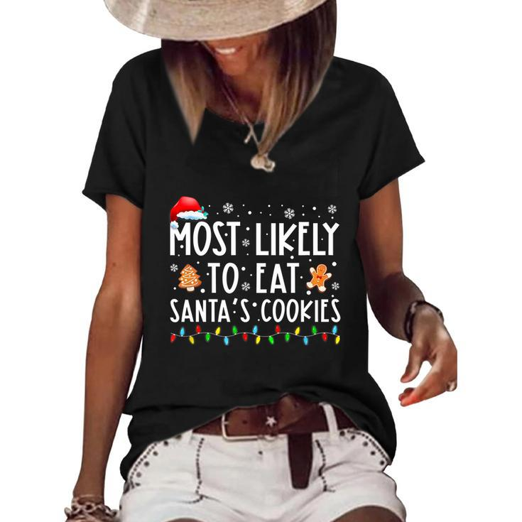 Most Likely To Eat Santas Cookies Family Christmas Holiday Tshirt Graphic Design Printed Casual Daily Basic Women's Short Sleeve Loose T-shirt