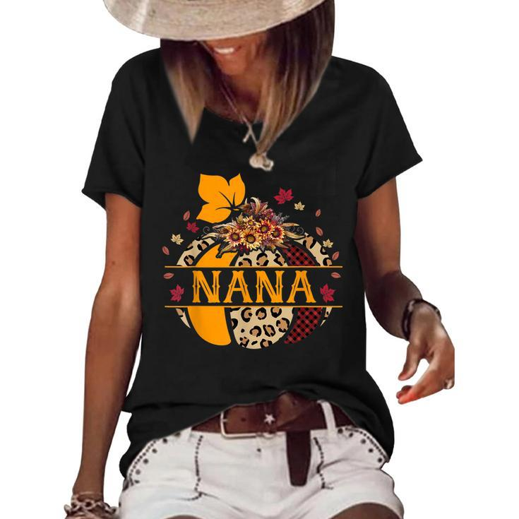 Nana Pumpkin Leopard Sunflower Halloween  Women's Short Sleeve Loose T-shirt