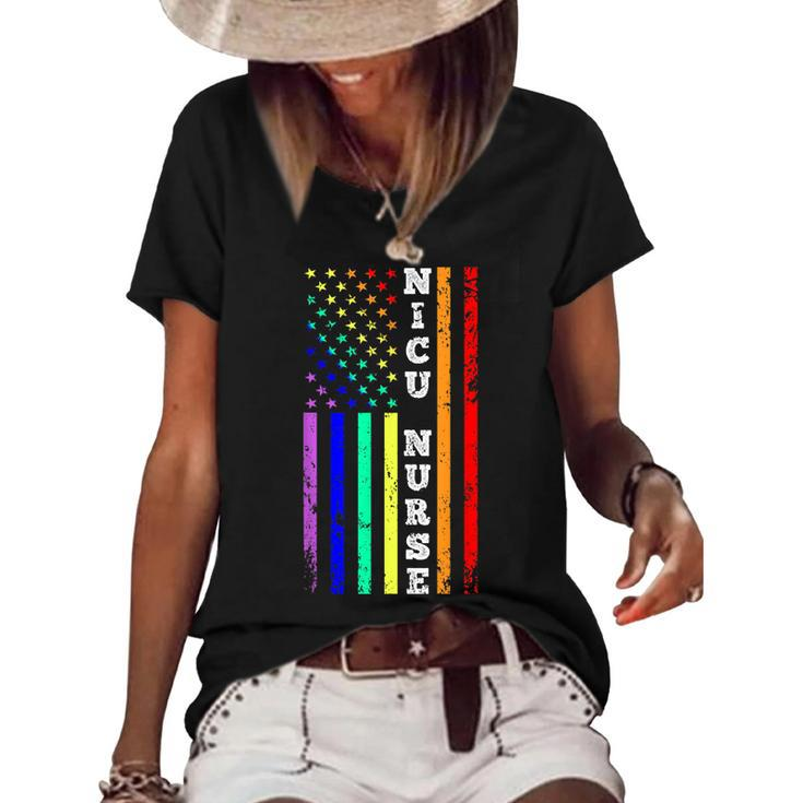 Nicu Nurse Gay Pride American Flag Pride Month 4Th Of July  Women's Short Sleeve Loose T-shirt