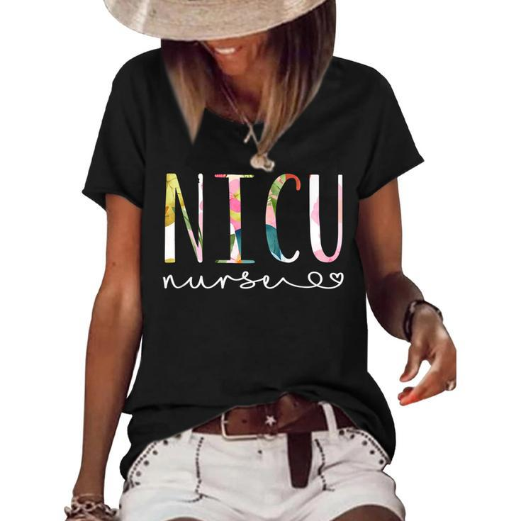 Nicu Nurse Icu Cute Floral Design Nicu Nursing  V2 Women's Short Sleeve Loose T-shirt