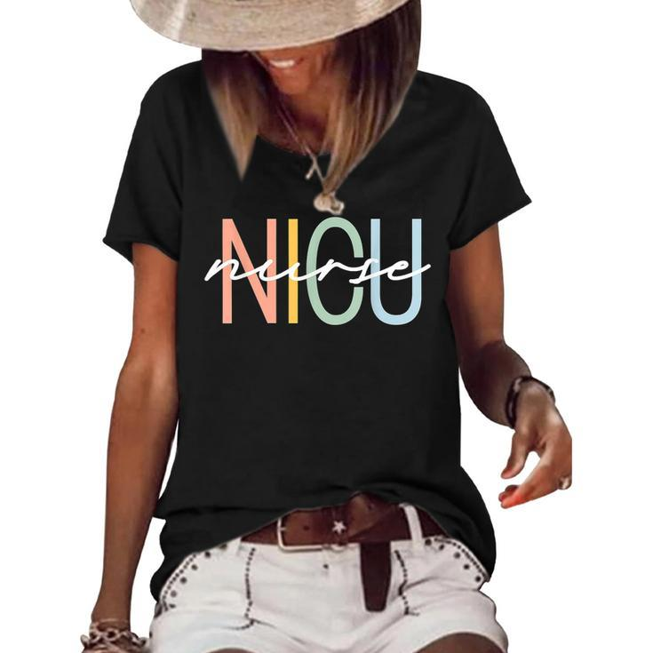 Nicu Nurse Icu Neonatal Boho Rainbow Team Tiny Humans Retro  V2 Women's Short Sleeve Loose T-shirt