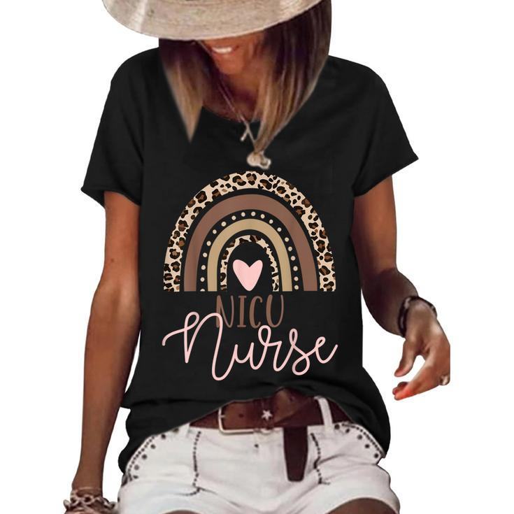 Nicu Nurse Icu Neonatal Leopard Boho Rainbow Nurse Week 2022  V2 Women's Short Sleeve Loose T-shirt