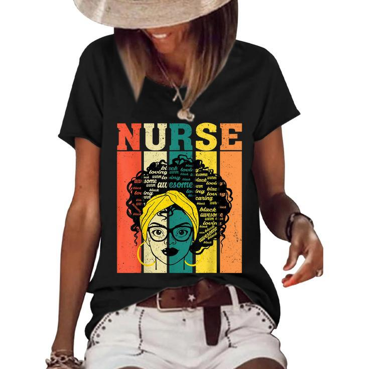 Nurse Melanin Afro Queen Girl Magic Black History Vintage  V2 Women's Short Sleeve Loose T-shirt