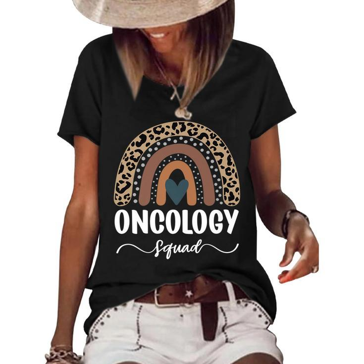 Oncology Squad Leopard Rainbow Matching Oncology Nurse Team   Women's Short Sleeve Loose T-shirt