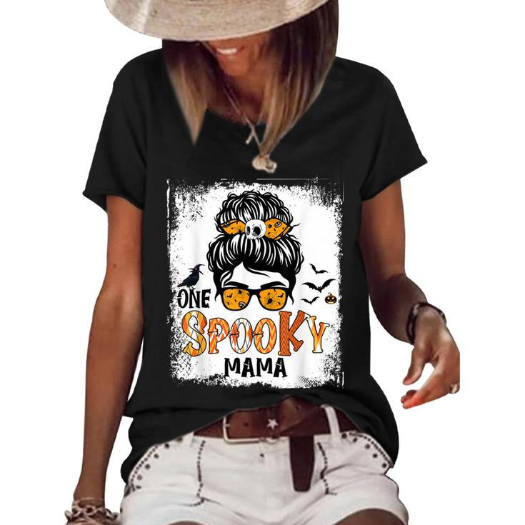 One Spooky Mama For Halloween Messy Bun Mom Monster Bleached  V5 Women's Short Sleeve Loose T-shirt