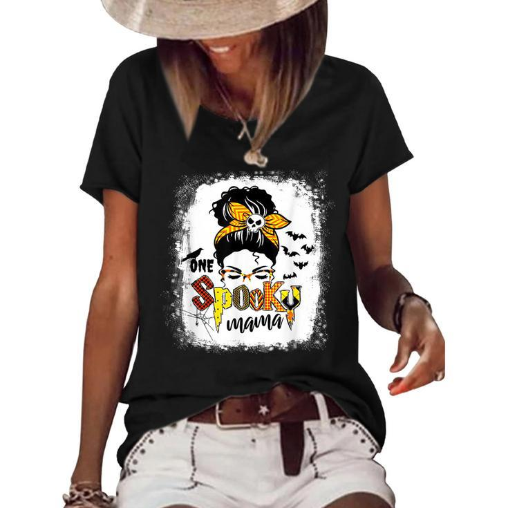 One Spooky Mama For Halloween Messy Bun Mom Monster Costume  Women's Short Sleeve Loose T-shirt