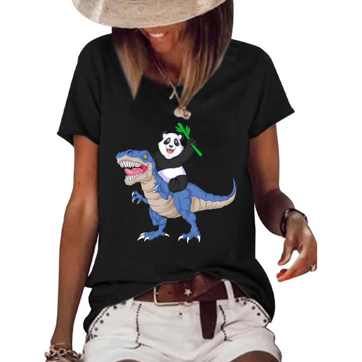 Panda Riding Dinosaur Women's Short Sleeve Loose T-shirt