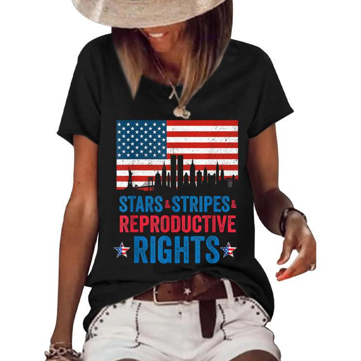 Patriotic 4Th Of July  Stars Stripes Reproductive Right  V4 Women's Short Sleeve Loose T-shirt
