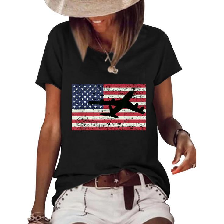 Patriotic Kc135 Stratotanker Jet American Flag Women's Short Sleeve Loose T-shirt