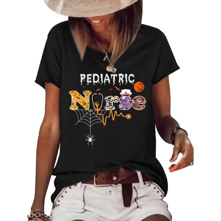 Pediatric Nurse Halloween Costume Stethoscope Spider Witch  Women's Short Sleeve Loose T-shirt