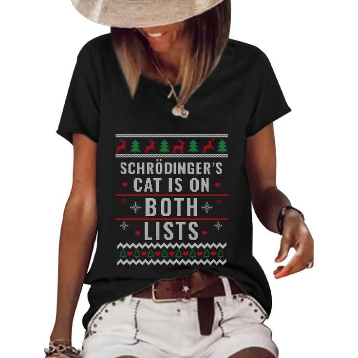 Physicist Schrödingers Cat Funny Gift Physics Ugly Christmas Gift Women's Short Sleeve Loose T-shirt