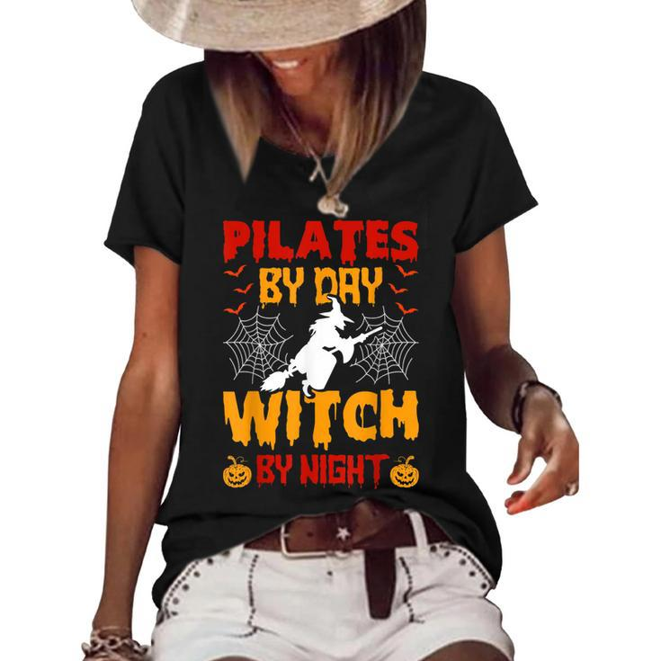 Pilates By Day Witch By Night Pilates Halloween  Women's Short Sleeve Loose T-shirt