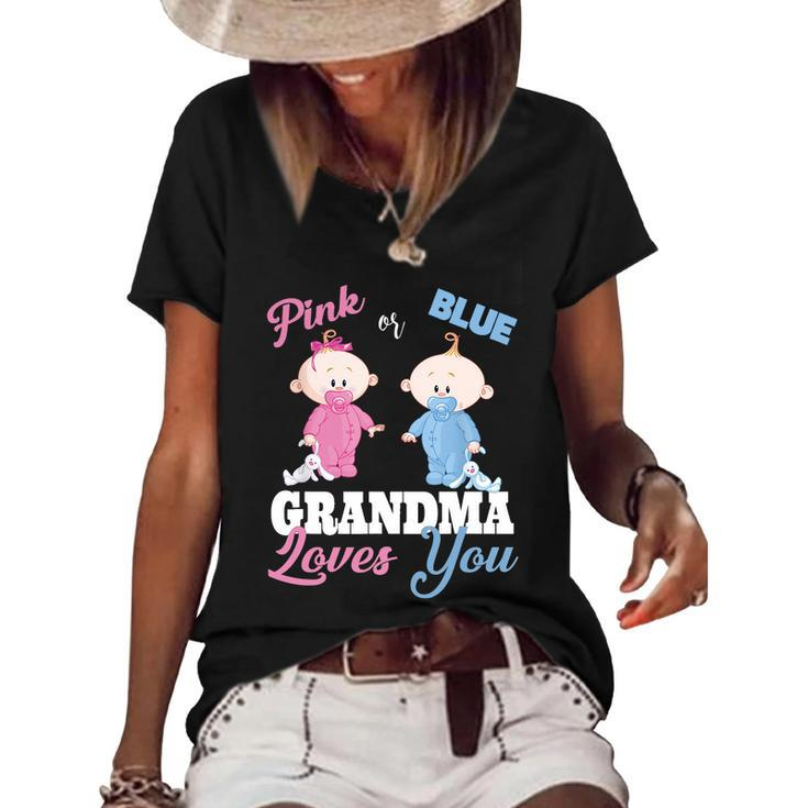 Pink Or Blue Grandma Loves Yougiftgender Reveal Gift Women's Short Sleeve Loose T-shirt