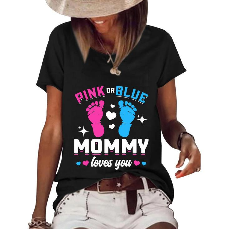 Pink Or Blue Mommy Loves You Gender Reveal Baby Gift Women's Short Sleeve Loose T-shirt