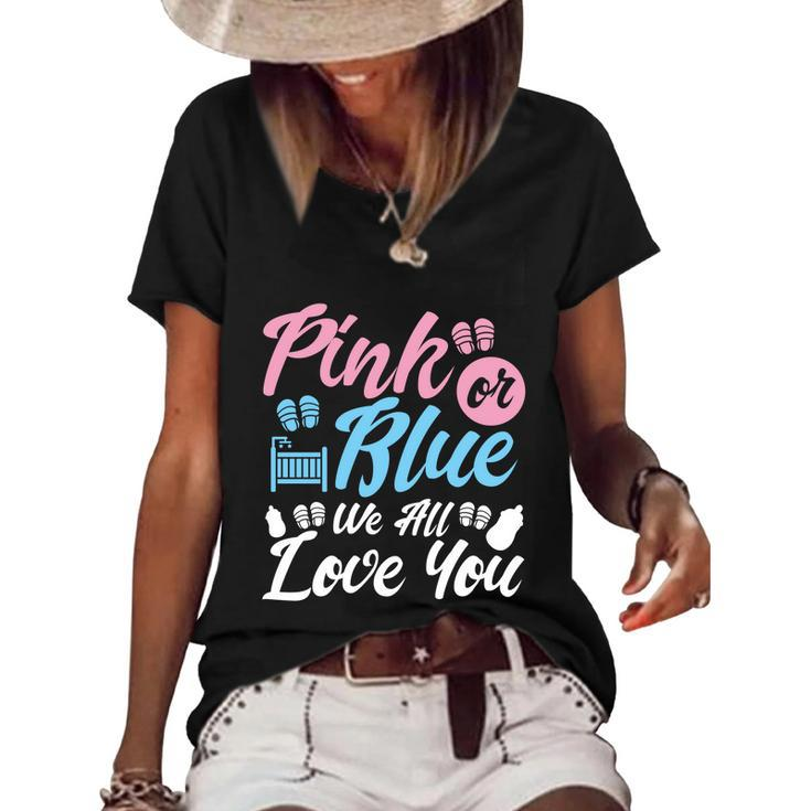 Pink Or Blue We All Love You Party Pregnancy Gender Reveal Gift Women's Short Sleeve Loose T-shirt