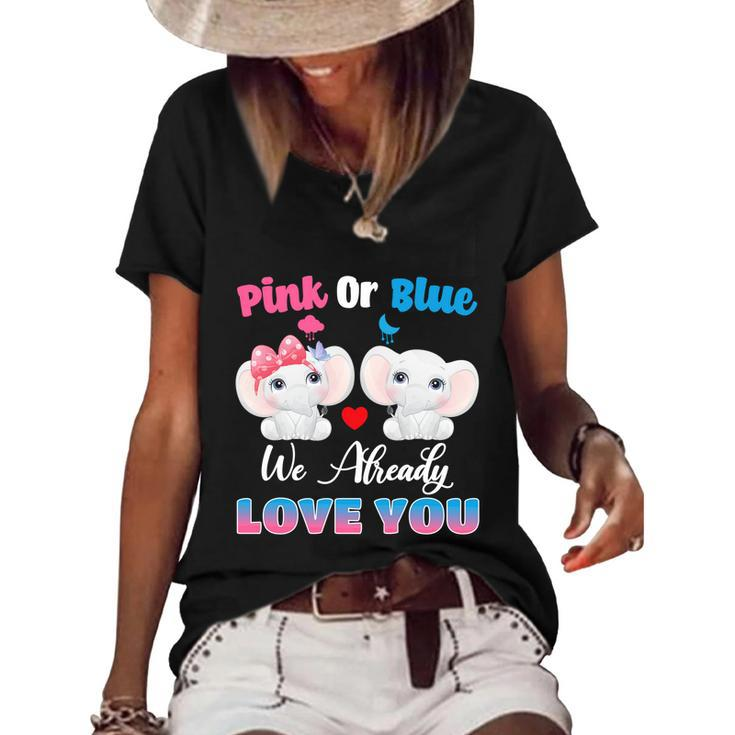 Pink Or Blue We Always Love You Funny Elephant Gender Reveal Gift Women's Short Sleeve Loose T-shirt