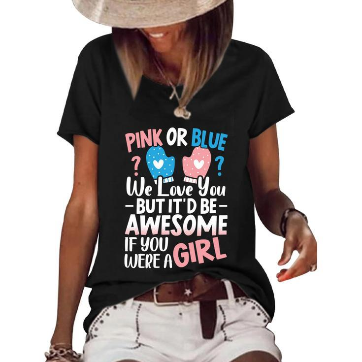 Pink Or Blue We Love You Baby Announcet Gender Reveal Gift Women's Short Sleeve Loose T-shirt