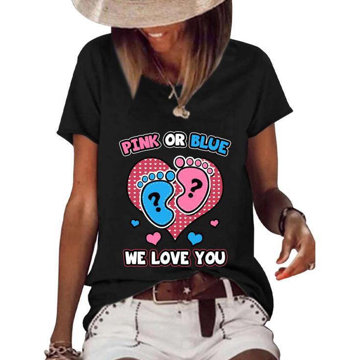 Pink Or Blue We Love You Baby Shower Gender Reveal Meaningful Gift Women's Short Sleeve Loose T-shirt